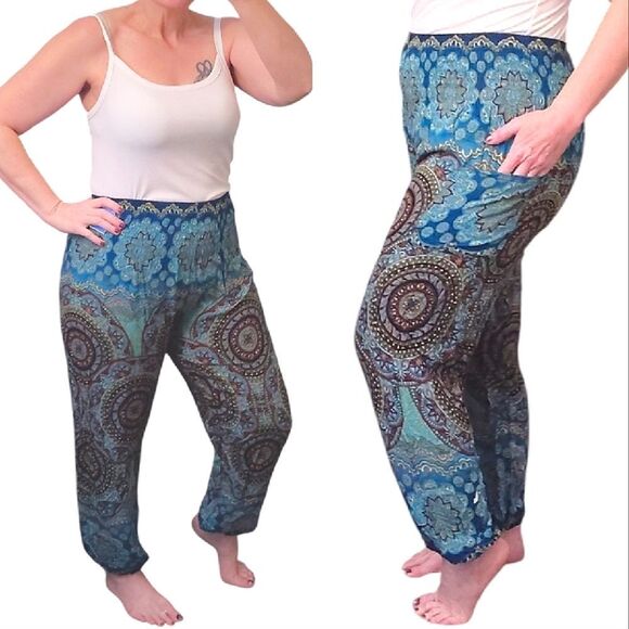 Joob Joob Turquoise Gold Mandala Print Pull On Hippie Harem Pants Size L / XL - Picture 6 of 13